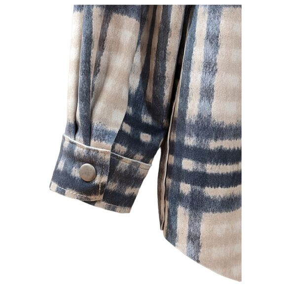 Workshop Republic Clothing Oversized Cream & Blue Plaid Faux Leather Shacket S - Picture 7 of 9